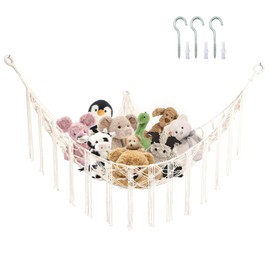 Cuddly Toys Corner Hammock, Boho Teddy Hammock, Stuffed Animals Net Holder, Plush Toys Hammock with Hooks, Cuddly Toys Storage Net, Hanging Macrame Net for Children's Room