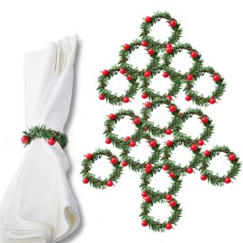 AUOCATTAIL 15pcs Red Christmas Napkin Rings Pine Cones Poinsettia Xmas Wreath for Hotel Home Napkin Buckle Banquet Table DIY Decorations