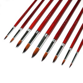 9 Pcs Pointed Round Paint Brushes Set with Synthetic Sable Hair for Fine Art, Miniature, Scale Model Painting in Acrylic, Oil, Watercolour for Students and Professionals