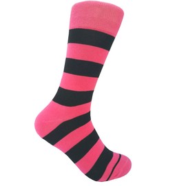 Triple M Plus Men's Groomsmen Wedding|Party Events|Gala Collection Stripe Dress socks Bright Pink/Black