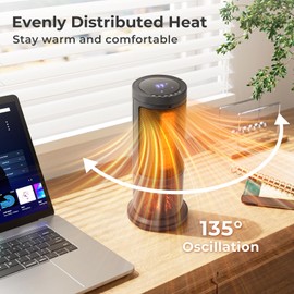 Tangkula 850/1500W PTC Ceramic Space Heater, 17" Portable Heater with Thermostat, 135° Oscillation, 12H Timer, Realistic 3D Flame, Remote, Overheat & Tip-Over Protection