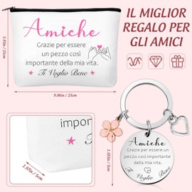 Xuniea Gift Set for Friends and Sister Includes 1 Cosmetic Bag for Friends and 1 Keyring for Friends with Flower Shaped Pendant Gift for Best Friends Birthday, as pictures show