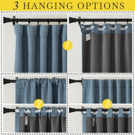 NICETOWN Faux Linen 100% Full Blackout Curtains 84 inch Length 2 Panels Set, Pinch Pleated Linen Blend Noise Reducing Thermal Thick Window Drapes for Bedroom/Laundry, W50 x L84, Mist Blue