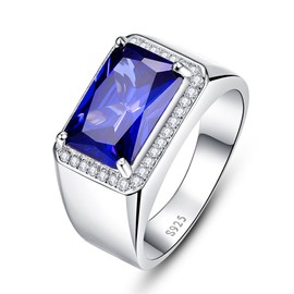 Bonlavie Men's 7.0ct Square Cut Created Blue Sapphire Engagement 925 Sterling Silver Ring Wedding Band (P)