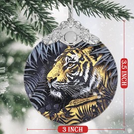 Christmas Ornament, Tiger Christmas Decoration, Stained Glass Christmas Tree Ornaments, Christmas Ornaments Clearance, Tiger Lover Gifts, Xmas Gift for Friend Family Coworker