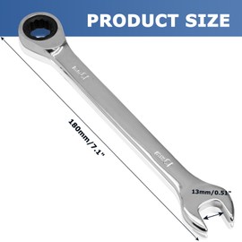 Bonsicoky 13mm Metric Ratchet Wrench - End Head 72-Tooth Ratcheting Combination Wrench - High-Carbon Steel Box Industrial Grade Gear Spanner