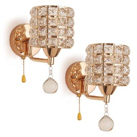 Modern Luxury Gold Crystal Wall Sconces Set of 2, Hardwired Lights Standard E26 Socket Decorative Light Fixture for Bedroom, Living Room, Hallway -Bulbs NOT Included Professional Installation Required
