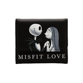 Loungefly The Nightmare Before Christmas Jack & Sally Misfit Love Mini Flap Wallet BLACK NONE, Black, One Size