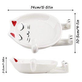 Ceramic Cat Spoon Rest for Kitchen Counter, Multifunctional Chopsticks Spoon Holder, Ceramic Utensil Holder, Essential Kitchen Aid and Accessories, Decoration Gift for Cat Lovers (Red)