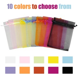 CHTUGEM 10 Pcs 3x4 Inch Mix Color Organza Bags with Drawstring - Sheer Jewelry Gift Pouches for Wedding Party Favors, Christmas Candy, and Small Presents