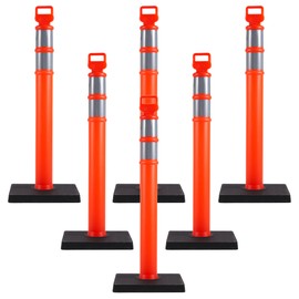Spurgehom 9 Pack Delineator Post Set, 45" Orange Traffic Delineator Post Cone with 10lbs Rubber Base, Safety Cones with 2 Reflective Tapes and 6 Red & White Plastic Chains for Parking Lot