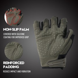 HANDLANDY Fingerless Work Gloves for Men, Half Finger Work Glove, Anti-Slip, Shock Absorption, Breathable, Uwrist TPR Anti-Collision Gloves Army Green XL