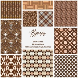 ASENME Scrapbooking Paper Set 10 Designs A4 Size Paper (Brown, 10 Units)