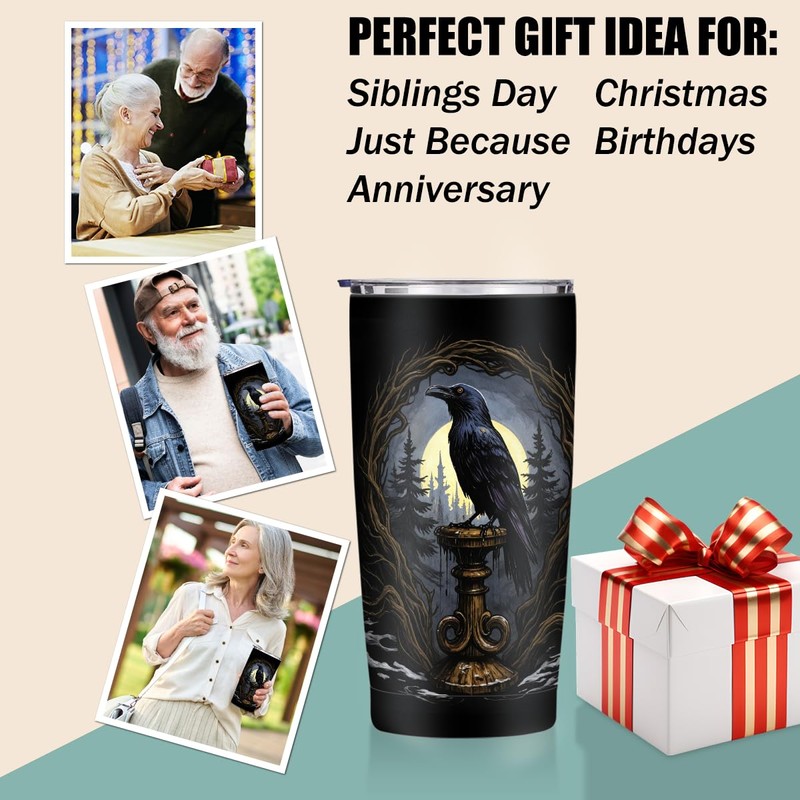 Crow Gifts 20 oz Tumbler, Raven Stainless Steel Insulated Water
