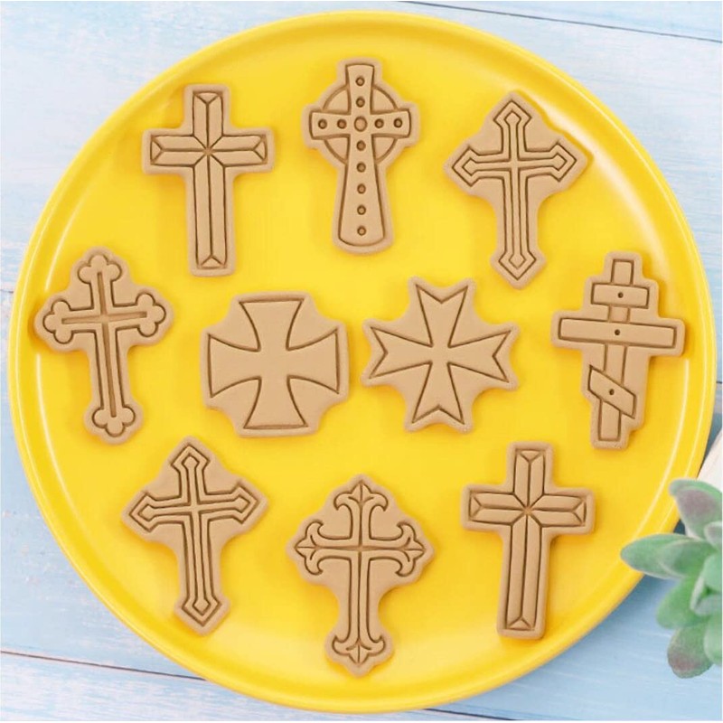 8 Pieces Cute Christian Cross Cookie Cutters Plastic Cookie Stamps