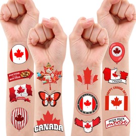 Canada Temporary Tattoos Happy Canada Day Party Decorations Favors Supplies Themed Cute Stickers 10 Sheets 100 PCS Gifts for Baby Girls Boys Class School Carnival