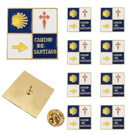 Mzztino Pilgrim lapel Pin Camino de Santiago Badge Road Marker St James Cross Scallop Shell Pins (Square, 10)