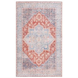 SAFAVIEH Arizona Collection Area Rug - 3' x 5', Light Blue & Rust, Persian Design, Machine Washable & Slip Resistant, Ideal for High Traffic Areas in Living Room, Bedroom, Dining (ARZ137M-3)