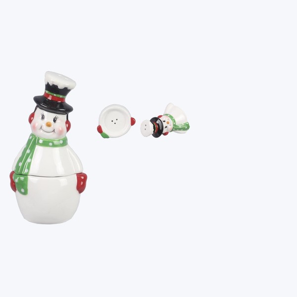 Youngs 91043 Ceramic Snowman Stacking Salt and Pepper, Set of