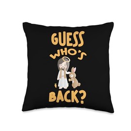 Guess Who's Back Funny Jesus Easter Christian Bunny Funny Throw Pillow