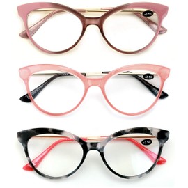 3 Pairs Women Cateye Pointed Tip Reading Glasses - Metal Temple Cat Eye Readers (3 Pairs, 4.00)