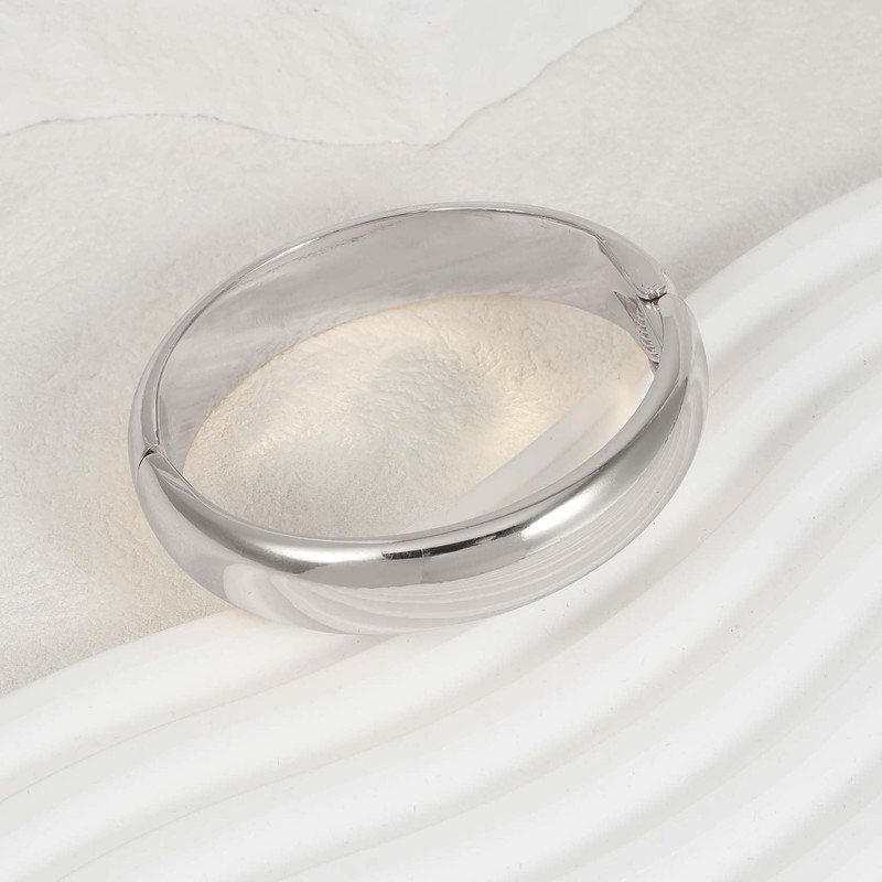 MILAKOO Silver Arc Polished Surface Bangle Cuff for Women Minimalist