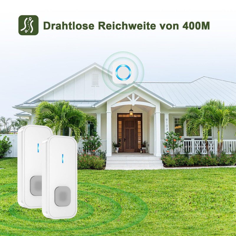 SURFOU Wireless Doorbell Wireless Doorbell 400 m Range Outdoor Waterproof
