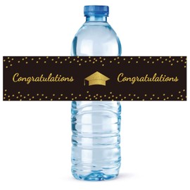 Graduation Party Water Bottle Sticker Labels, Graduation Cap Class Water Bottle Sticker, 2 x 8 Inch - (Set of 24 Black)