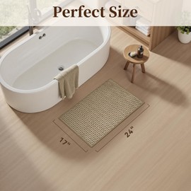 Unique Woven Bathroom Mat, Super Absorbent Quick Dry Non Slip Bath Mats for Bathroom Textured Soft Bath Mat Washable Boho Bathroom Rugs for Bathroom Floor Beside Tub, 17" x 24", Brown