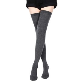 Women's Thigh High Socks, 80cm Extra Long Over Knee Cotton Leg Warmers Stocking, Anti-Slip Thick Striped Tall Long Boots Sock (Deep Grey, One Size)