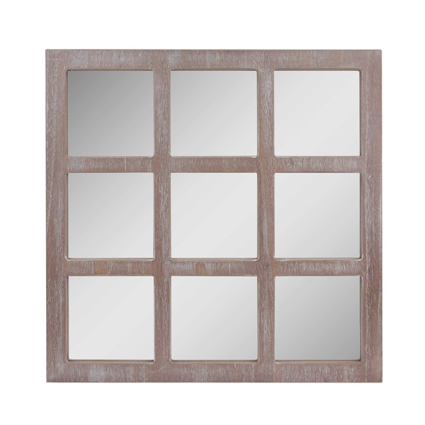 Stonebriar Square Rustic 9 Panel Window Pane Hanging Wall Mirror with Worn White Finish and Attached Mounting Brackets, Decorative Farmhouse and Coastal Home Decor Accents 23.5" x 23.5"