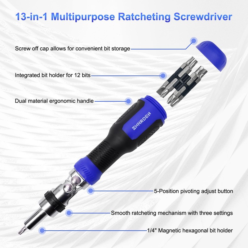 SHARDEN Ratchet Screwdriver 13-in-1 Multi Screwdriver Tool All in One