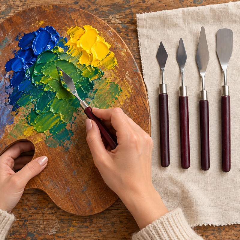 5pcs Art Oil Painting Scraper Paint Scraper Wooden Handle Palette
