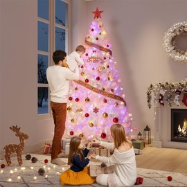 GarveeHome White Christmas Tree, 7.5ft Prelit Artificial Christmas Tree with LED Warm White Lights & Metal Stand, Fake Xmas Pine Holiday Decoration for Home, Office, Party