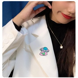 Enamel Cartoon Brooch Pins Set,Creative UFO Spaceship Alien Lapel Pins Cute Cat Badge Brooch Drip Oil Animal Collar Pins Backpack Badge Hat Clothes Bag Decoration Gifts for Women (A)