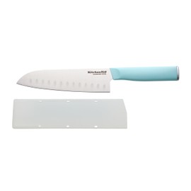 KitchenAid Gourmet Forged Santoku Custom-Fit Cover, Sharp Kitchen Knife, High-Carbon Japanese Stainless Steel Blade, 7 Inch, Blue