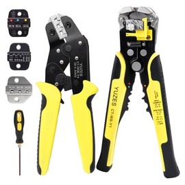 YUZES Automatic Wire Stripper and Crimping Tool Kit for Heat Shrink, Insulated Terminals, Open Barrel, Ferrule, Female Male & Solar Connectors - Ratcheting Wire Crimper with 4 Replace Dies (24-14AWG)
