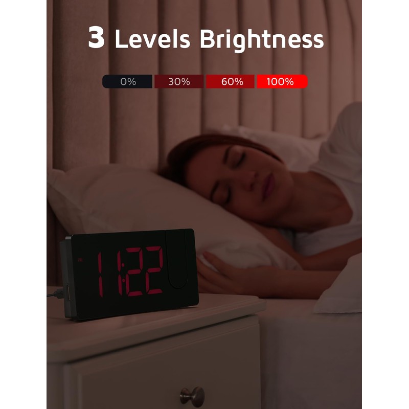 GOLOZA Projection Alarm Clock, Digital Clock with Modern Curved Design