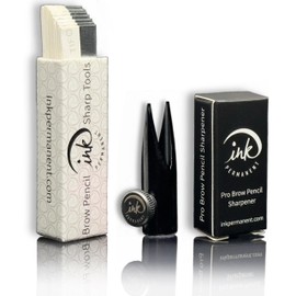 Ink Permanent Metal Eyebrow Pencil Shaper Mapping Brow Pencil Sharpener | Shaping Tool for Waterproof Peel-Off Brow Pencils with 10 Razors Duckbill Makeup Pencil Sharpener Eyebrow Mapping Kit (Black)