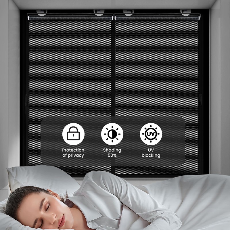 No Drilling Retractable Roller Window Shades W/3 Suction Cups, Black