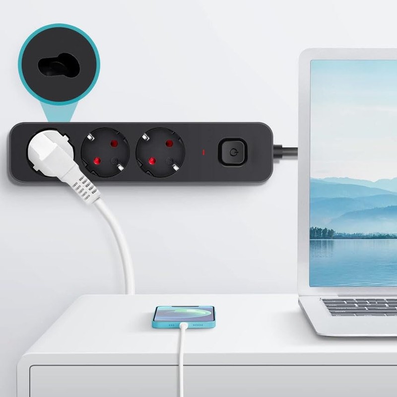 Black 3 Gang Switched Multi Socket 1.5m Cable Ideal for