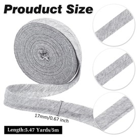 MAYJOYDIY 5.4 Yards Gray Single Fold Bias Tape, 0.67 Inch Polyester Sewing Binding Tape, for Hemming, Piping, Quilting, Crafts, Seaming, Carpet Edges