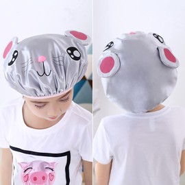 JK Home Kids Shower Cap, Double-Layer Waterproof Reusable Elastic Animal Bathing Shower Hat, Fun Cute Cartoon Bath Caps for Boy Girls