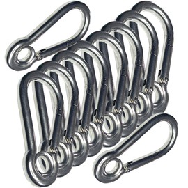 Spring Snap Eyelet Hook 316 Marine Stainless Steel Climbing Locking Carabiner Clip for Home Camping Fishing Hiking Traveling (M7x70mm -10pcs)