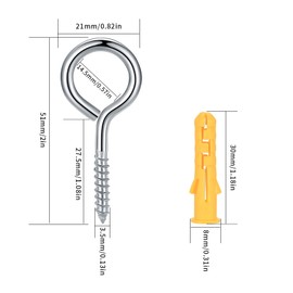 M3.5 304 Stainless Steel self Ring Screws, 25 Pcs Screw-In Vine Eyes, self Tapping Screw Rings, Heavy Duty Hanging Metal Hooks Eyelet Screws Bolts for Hammock, Swing Chair, with 25 Pcs Plastic Tubes