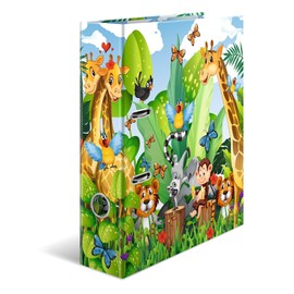 HERMA Lever Arch File Kindergarten Animals with Jungle Motif, A4, 70 mm Spine, with Inner Print, 1 Folder