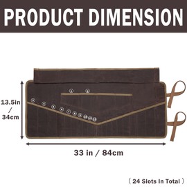 Kaaltisy Wrench roll with 20+4 Tool Pockets, Sustainable 16OZ Waxed Canvas Tool Pouch for Metric & SAE, Multi-Purpose Wrench Set Storage Pouch - Brown