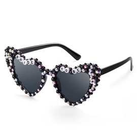 Etercycle Heart Sunglasses, Bride to Be Gifts Bachelorette Party Bride Sunglasses, Cute Glasses for Women Bachelorette Party (Black Diamond)