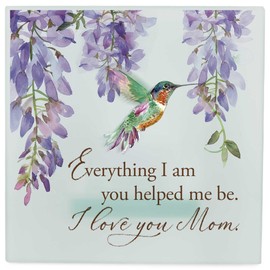Elanze Designs Everything I Am You Helped Me - I Love You Mom - 4x2.5 Inch Purple White Frosted Glass Square Tabletop Candle Holder - LED Tealight Candle Included