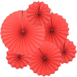 Yosawo Pack of 6 Hanging Paper Fans Paper Fans Decoration for Birthday Wedding Baby Shower Parties Home Decorations (Red)